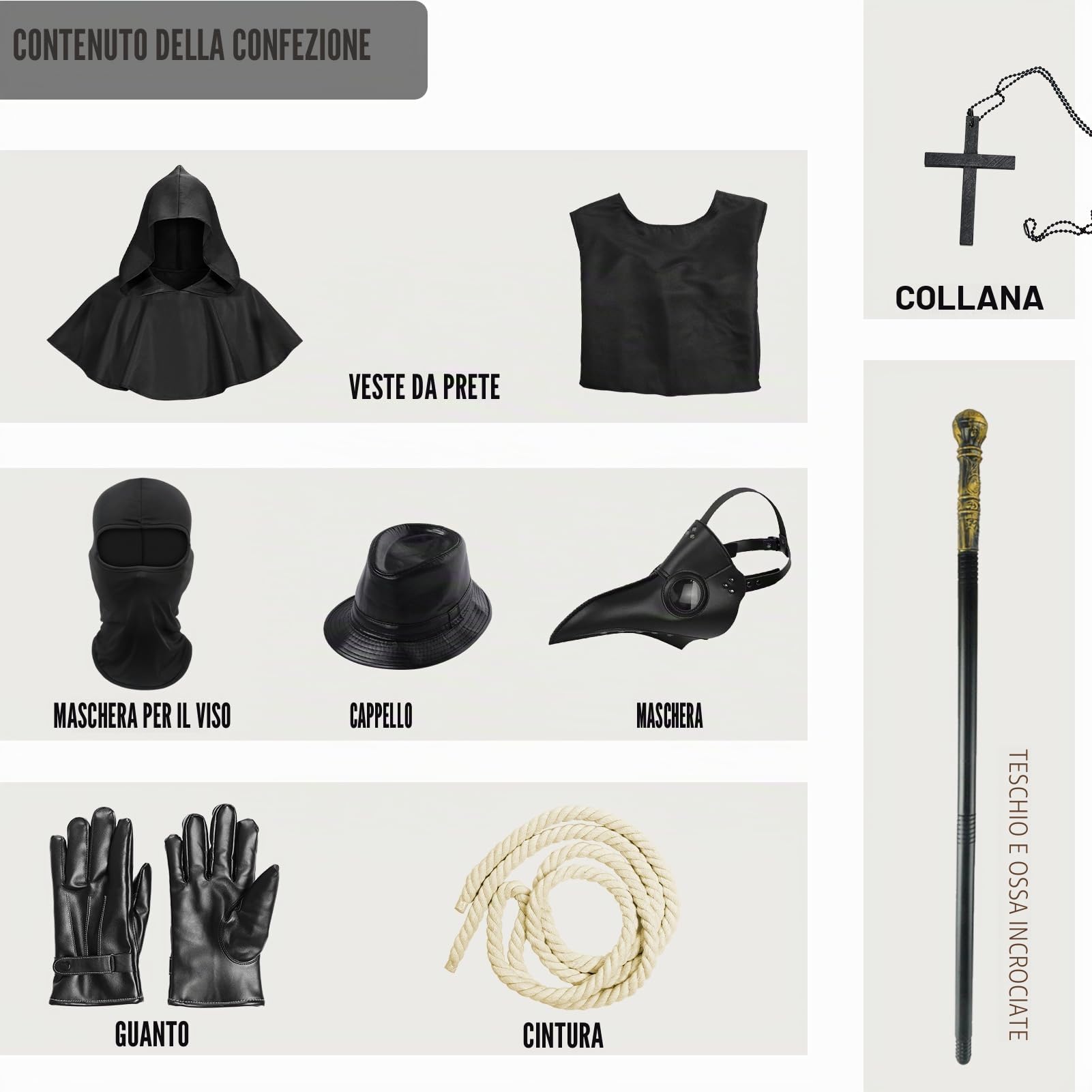 Medico della Peste Costume, Dottore Della Peste Costume Bambino Adulto Set con Mantello Maschera Cappello Accessori Plague Doctor Cosplay per Halloween Carnevale