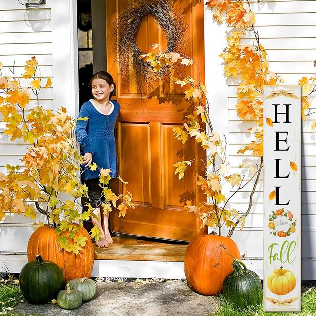 Hello Fall Decorazioni per la casa, cartello autunnale per porta, ghirlanda di zucche, decorazione da parete per interni ed esterni, porta d'ingresso, portico, fattoria, Ringraziamento, decorazioni da
