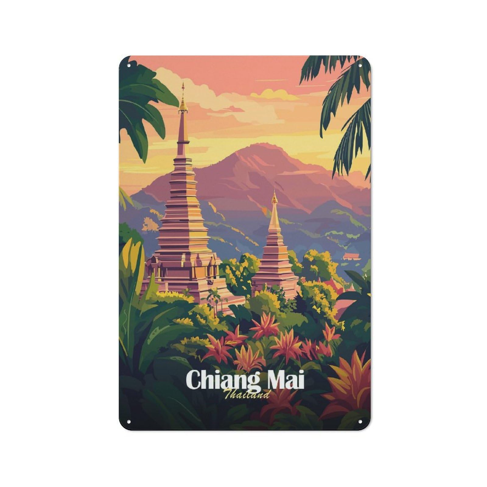 Rustic Chiang Mai Sunset Tin Wall Plaque 30x20cm, Rustic Kitchen Decor for Cottage, Kitchen, Hallway Or Breakfast Nook