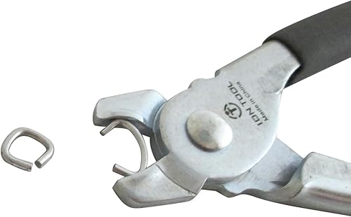 Miniatura 3 de Juego de 2 alicates para anillos de cerdo, rectos y doblados en 45, acero con empuñaduras antideslizantes para tapicería, salchichas, embolsado,