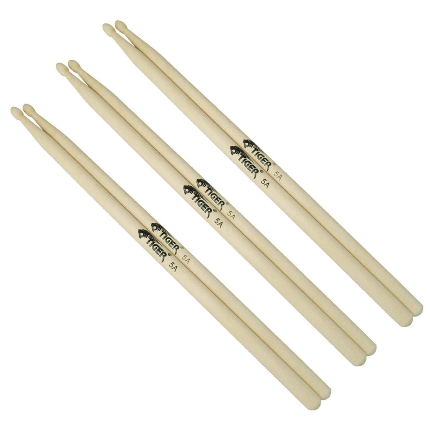TIGER Music, lot de 3 baguettes en bois 5A 5A Wood Tip 3 Pairs naturel