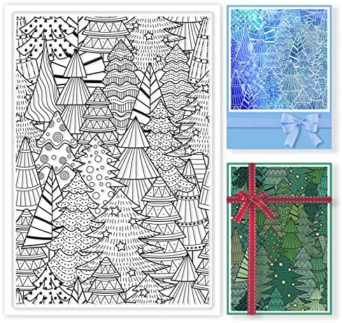 GLOBLELAND Christmas Pine Forest Background Clear Stamps Winter Comic Pine Trees Silicone Clear Stamp Seals for Cards Making DIY Scrapbooking Photo Journal Album Decoration
