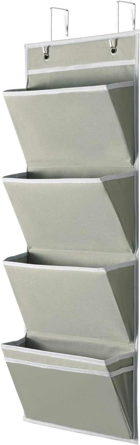 Hanging File Organizer, Door File Holder KEEPJOY 33 x13 Inch Over The Door File Organizer for Magazine and Notebooks with 4 Large and Deep Pockets, Hanging File Organizer for Door (Grey)