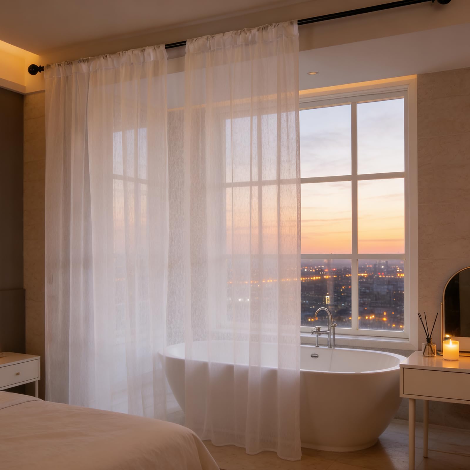 Cortina salon translucida para crear ambientes relajantes y luminosos en el dormitorio