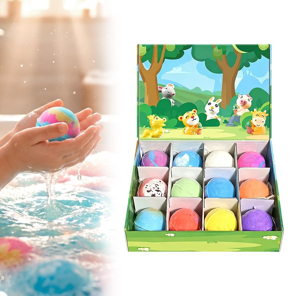 12 Pack Ocean Surprise Bath Bombs for Kids, 2026 Nouve Boule de Bain Enfant avec Surprise Bombe de Bain Moussant avec Surprise Dedans, Bombe de Douche Bath Gift Set pour Garçon et Fille (Animal)