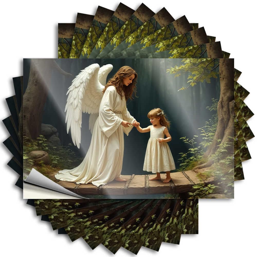 Abipuir Mechanic Stickers Angel Guiding A Child Through The Woods Stickers 10Pcs Car Decals Bar Rules Sign(8X12CM)