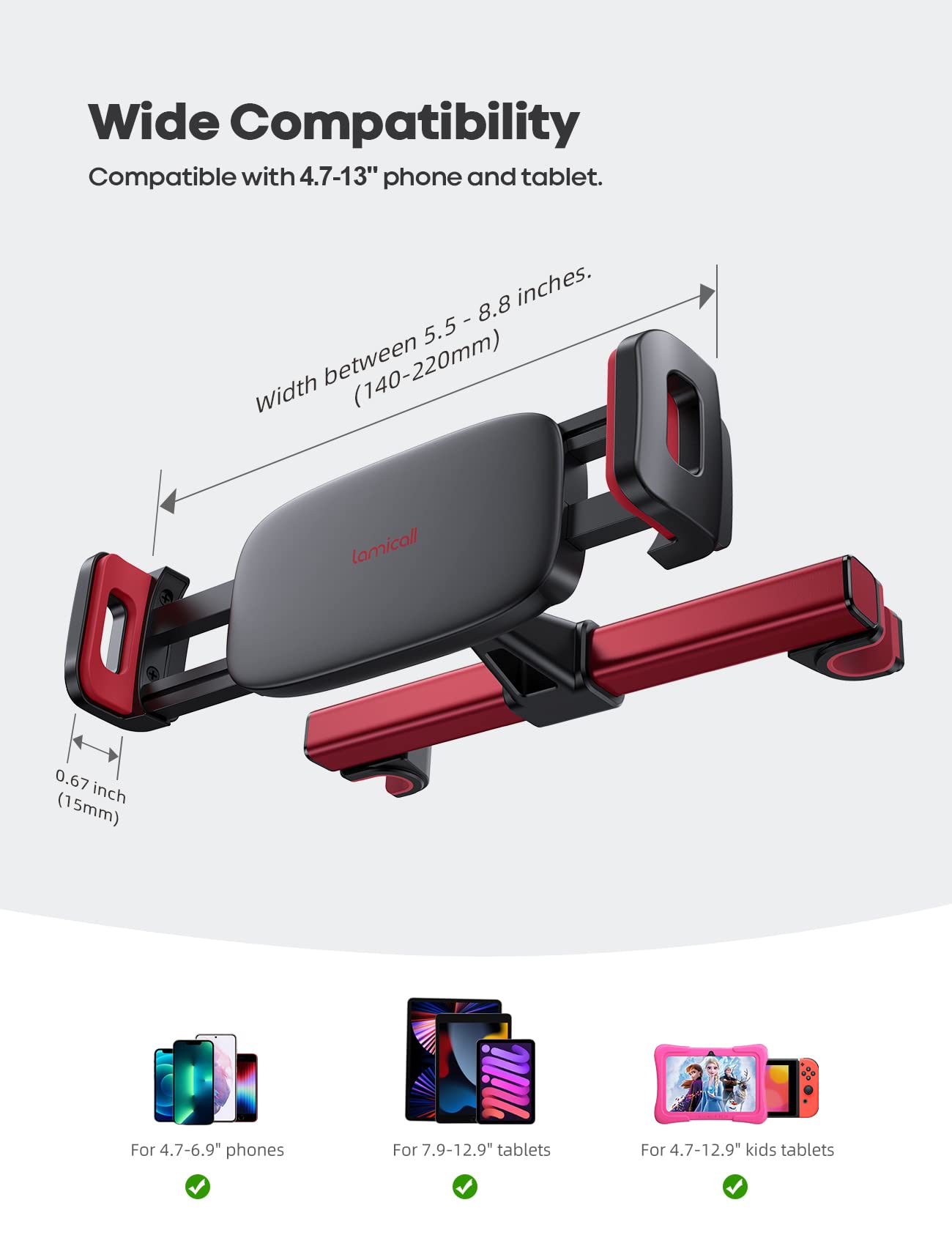 Lamicall Supporto Tablet Poggiatesta Auto, Universale Porta Supporto Tablet come 2022 iPad Pro 9.7, 10.5, 12.9, iPad Air mini 2 3 4, per iPhone, Samsung Tab, altri 4.7-13 pollici