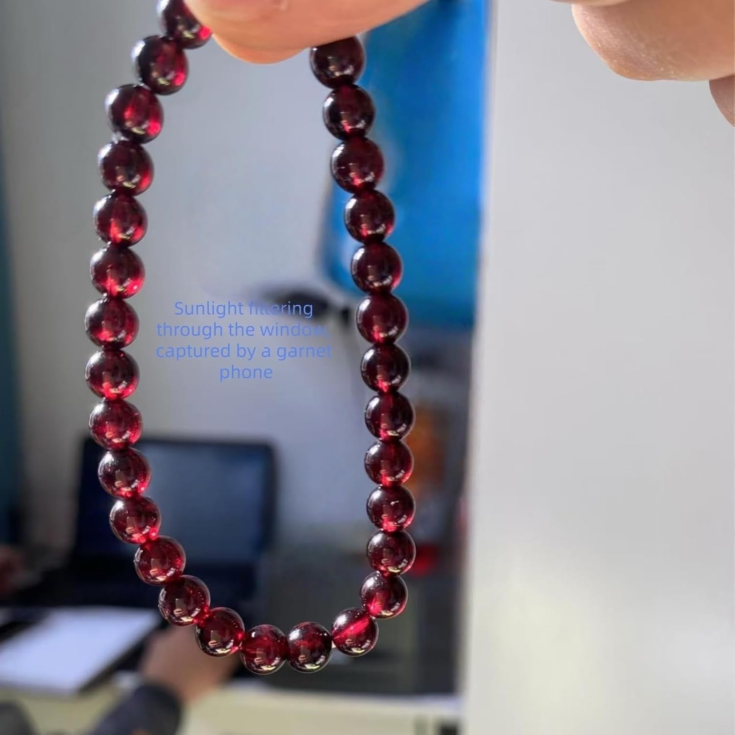 Natural garnet bead bracelet for women - 6mm wine red elastic bracelet, soothing meditation crystal gemstone bracelet - garnet jewelry - Image 3