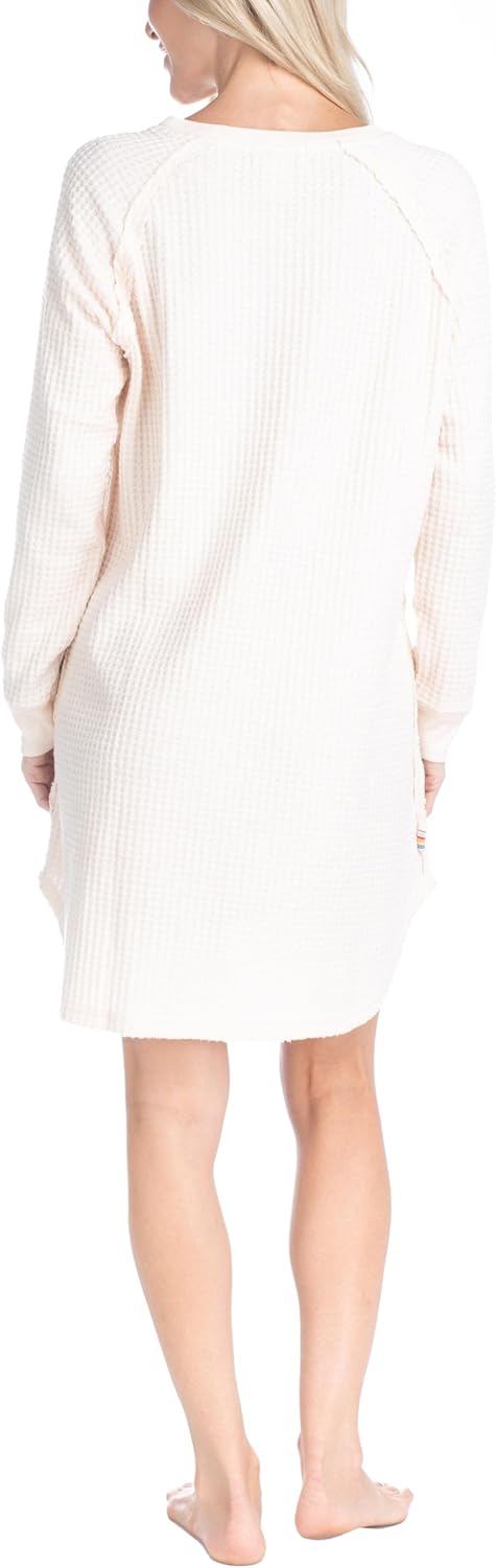 Ocean Pacific Waffle Knit Sleepshirt, Henley Long Sleeve Nightgown Pajamas for Women - Image 4