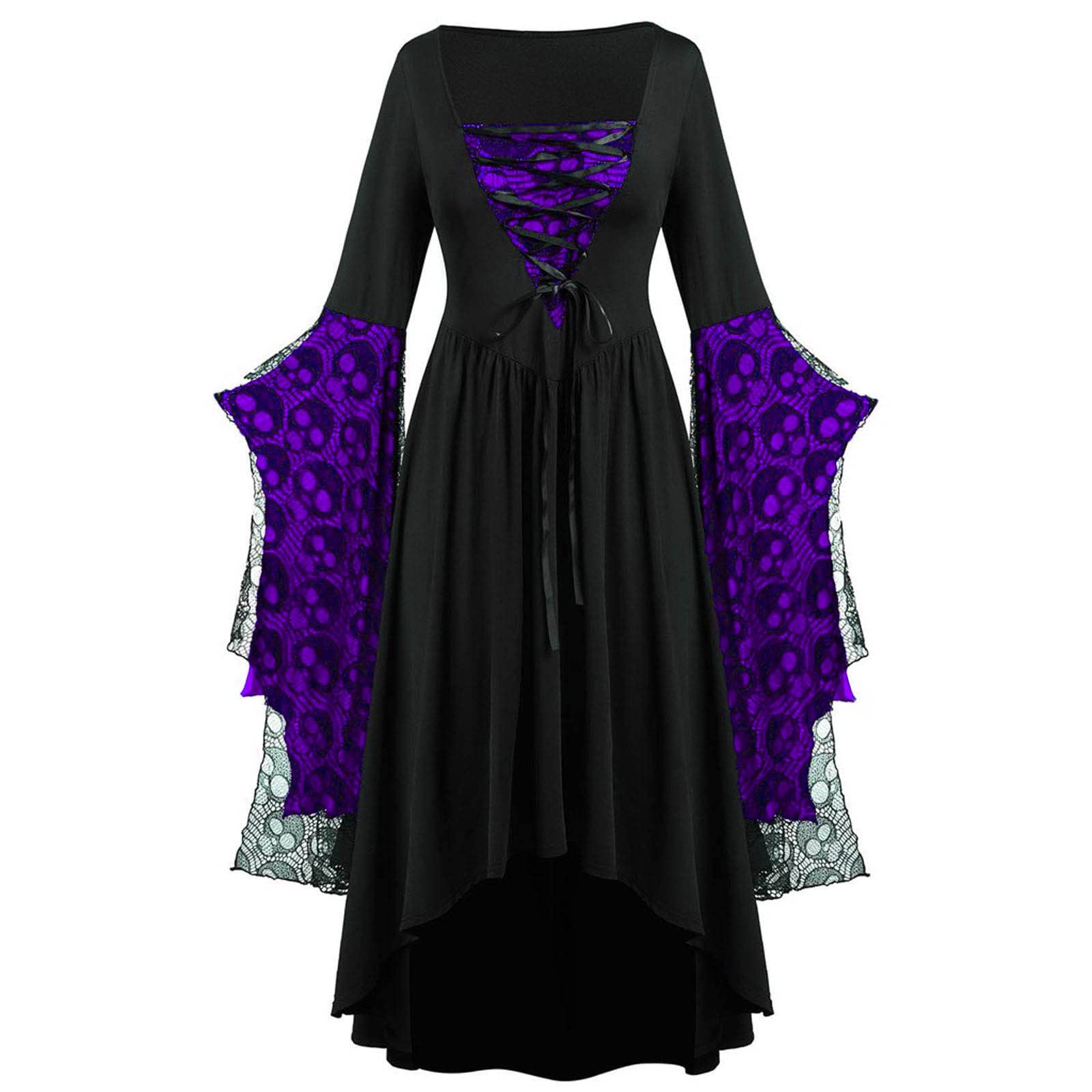 AMhomely Gothic Halloween Costume Dress - Skull Lace Dresses Medieval