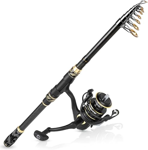 PLUSINNO Fishing Rod and Reel Combos Carbon Fiber Telescopic Fishing Pole with Spinning Reels Sea Saltwater Freshwater Kit Fishing Rod Kit