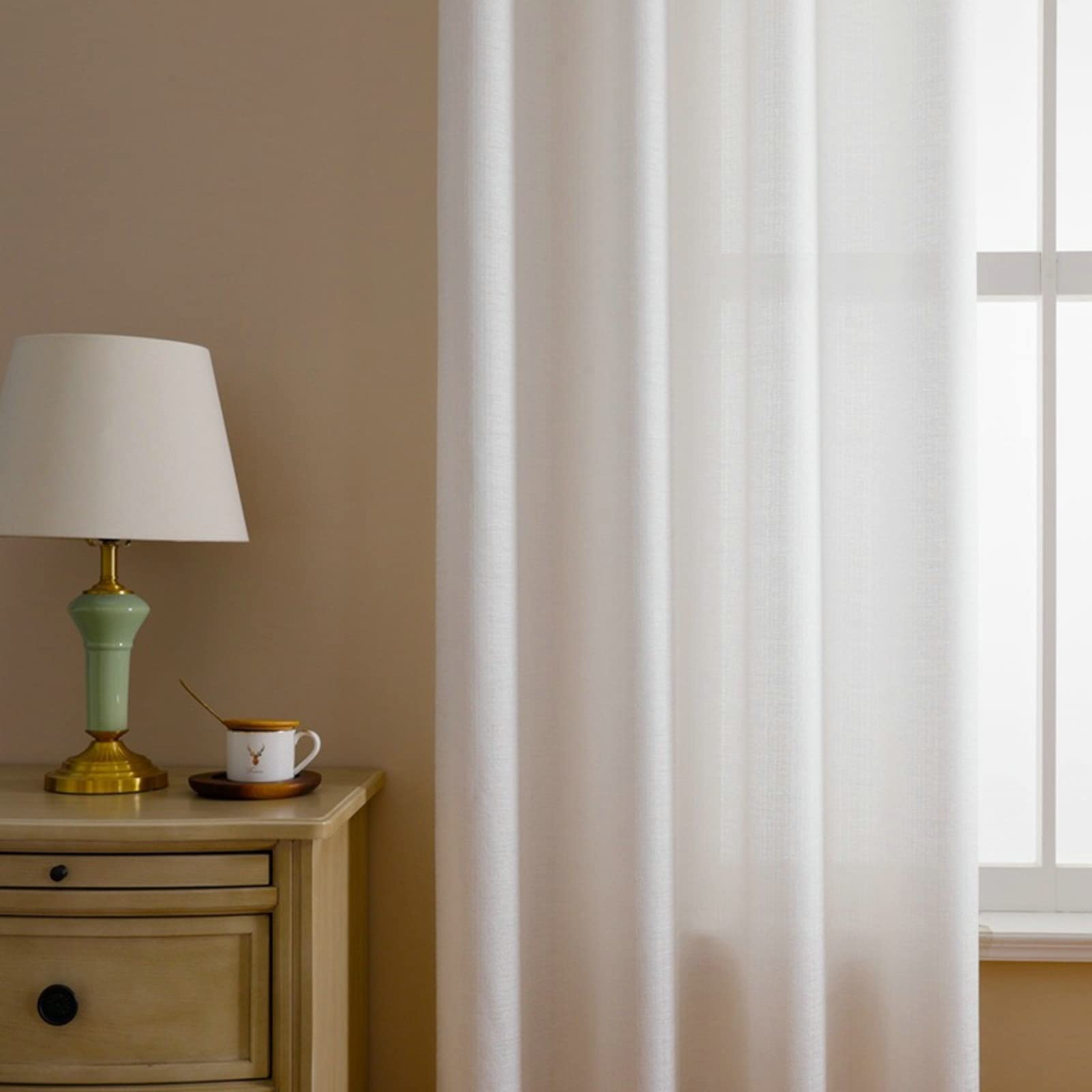 Cortina Cocina Blanca 2 Piezas 107Wx229L CM Poliester Ventana Cortinas con Ojales Cortinas Sólidas para Cocina Decoración Moderna y Elegante Cortinas de Ventana