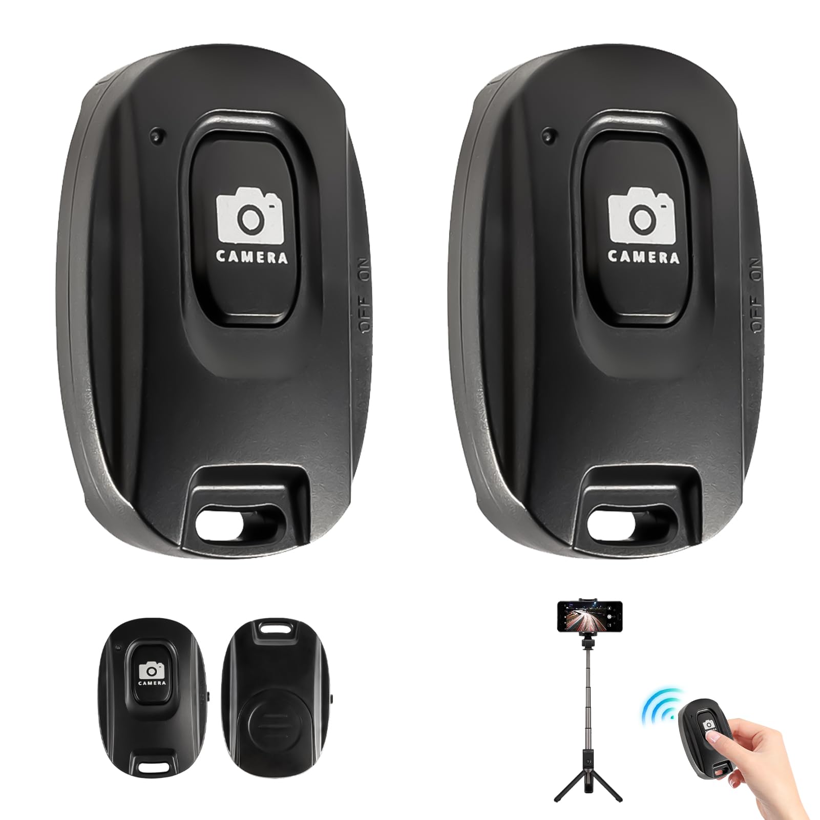 Telecommande Photo Distance Pack 2 Télécommandes Bluetooth Selfie - Déclencheur Appareil Photo à Distance - Compatible IOS/Android Portée 10 Mètres
