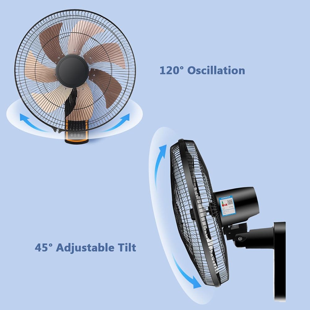 Ventilatore da Parete Oscillante da 50cm con Telecomando e Timer 12h | Ventilatore con 3 Velocità, Pale in Alluminio, Pannello Comandi per Casa Camera Letto e Garage