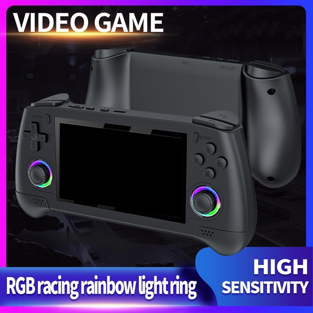 Console di gioco portatile RGB da 4,3 pollici, dispositivo retrò open source, lettore di gioco 3D portatile con ABS Build Travel, nero (grigio)
