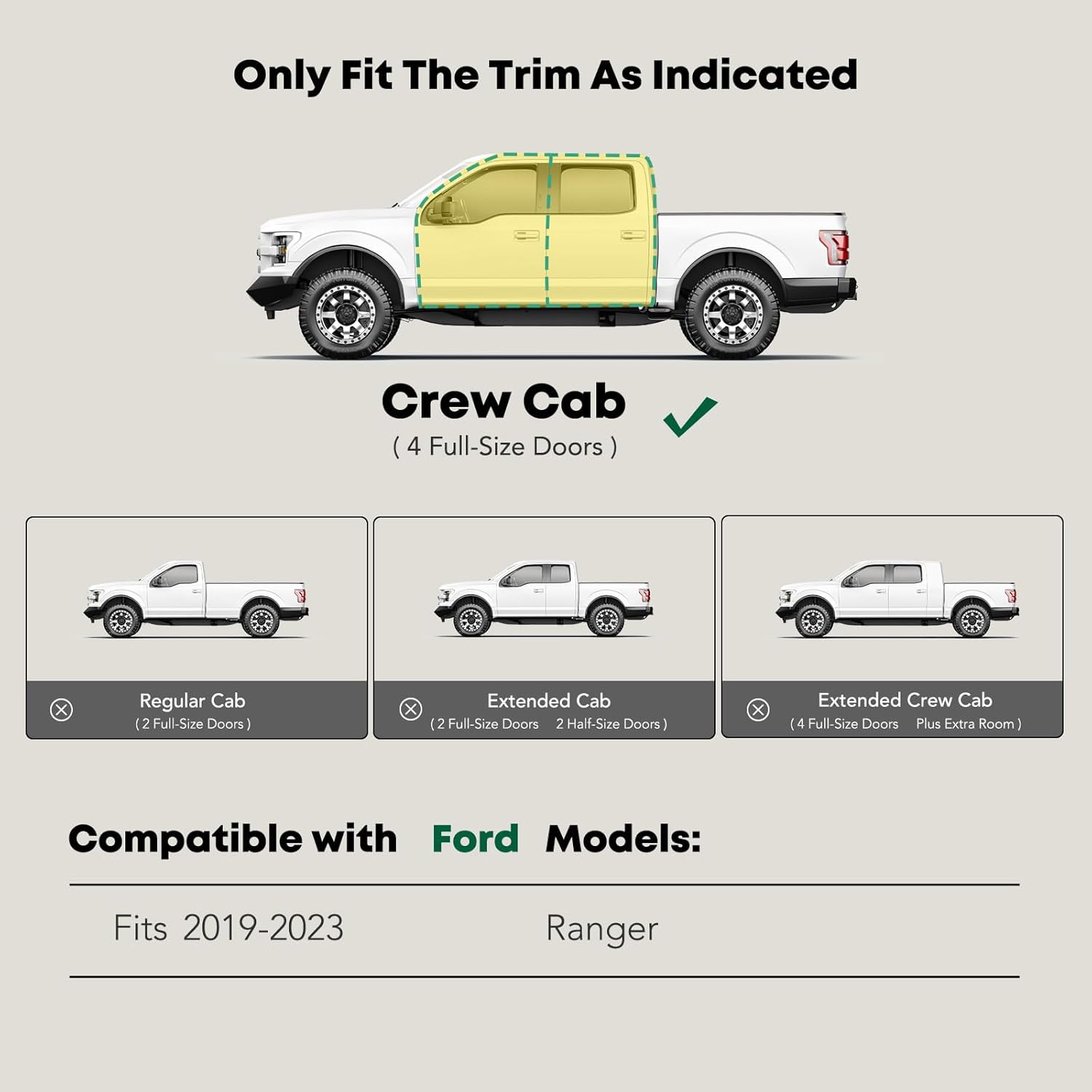 YHTAUTO 3 Inch Running Boards Side Steps Compatible with Ford Ranger 19-26, Crew/SuperCrew Cab, Round Stainless Steel Polished Chrome, Truck Cab Side Step Rails Off-Road Exterior Accessories, Set of 2
