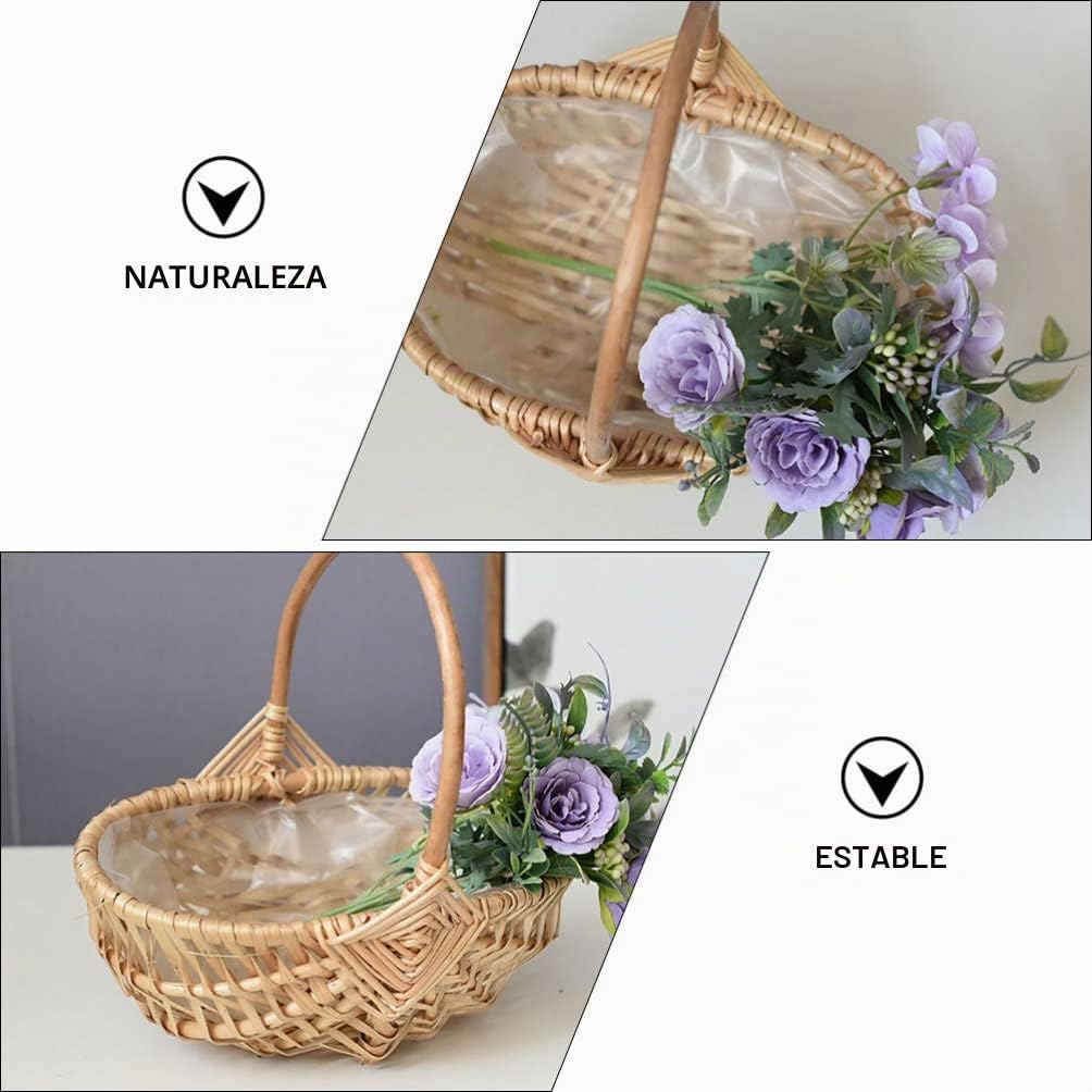 BESPORTBLE Cesta de mimbre para flores, cesta de mimbre con asa, para plantas, para flores, de frutas, para pícnic, decoración rústica