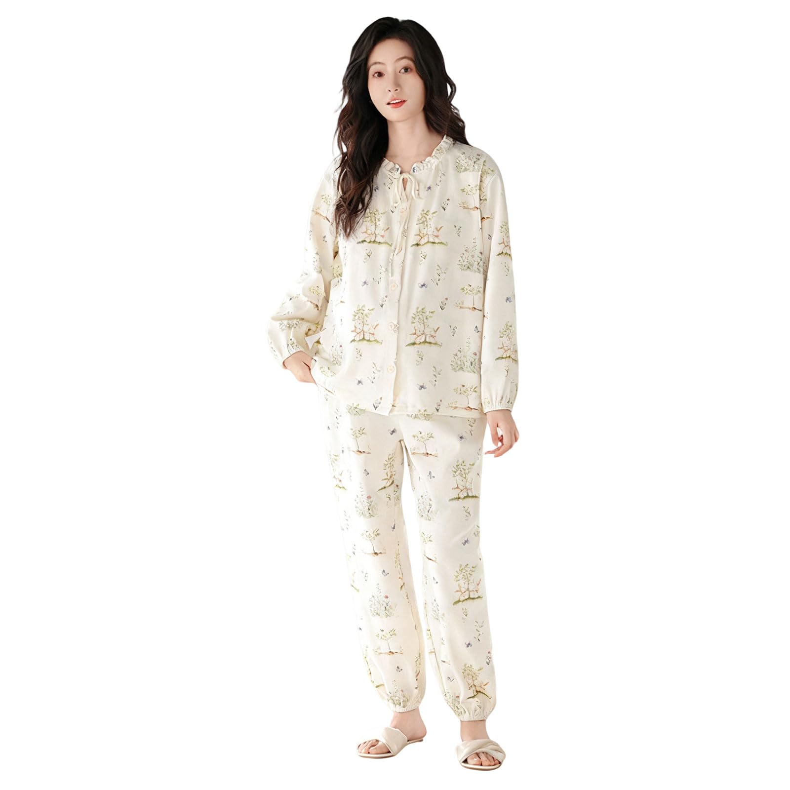 Pigiama premaman premaman in cotone regolabile Set traspirante Homewear elastico caviglia per la gravidanza Rilassarsi Autunno Inverno Confortevole Indumenti da notte