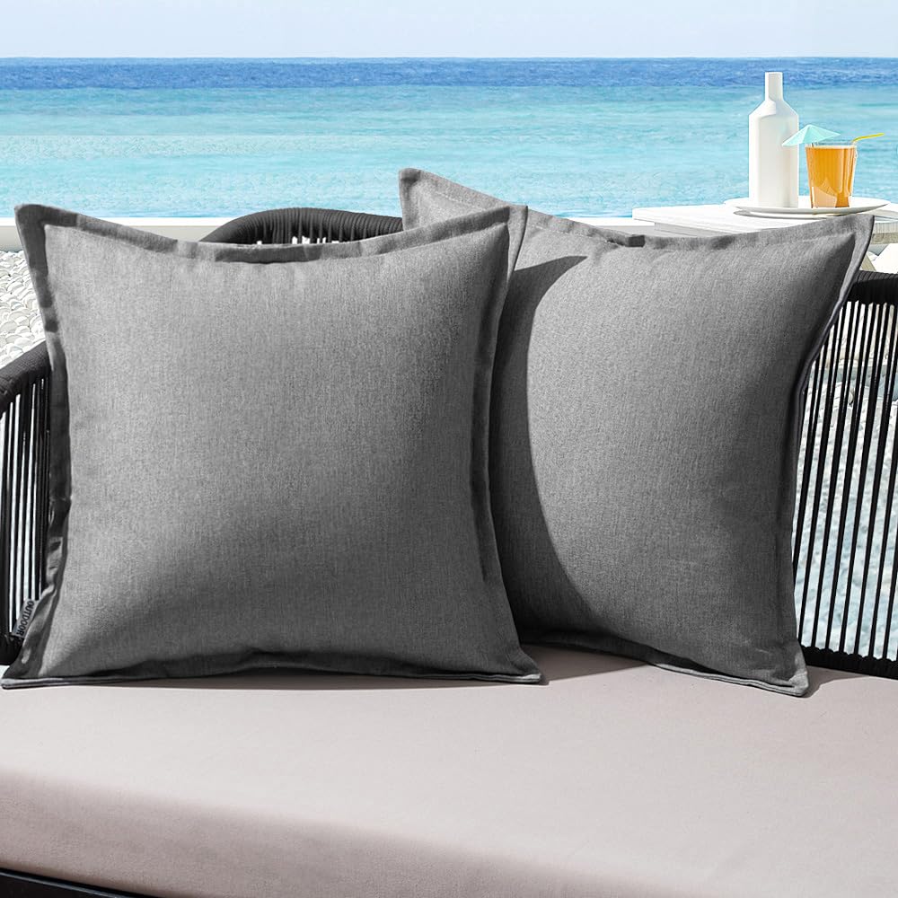 MIULEE Outdoor Kissen Wetterfest Kissenbezug Wasserdichter Dekorative Kissenbezüge Leinen-Optik Sofakissen Dekokissen für Garten Sofa Couch Wohnzimmer Schlafzimmer 2er Set 40x40cm Hellgrau