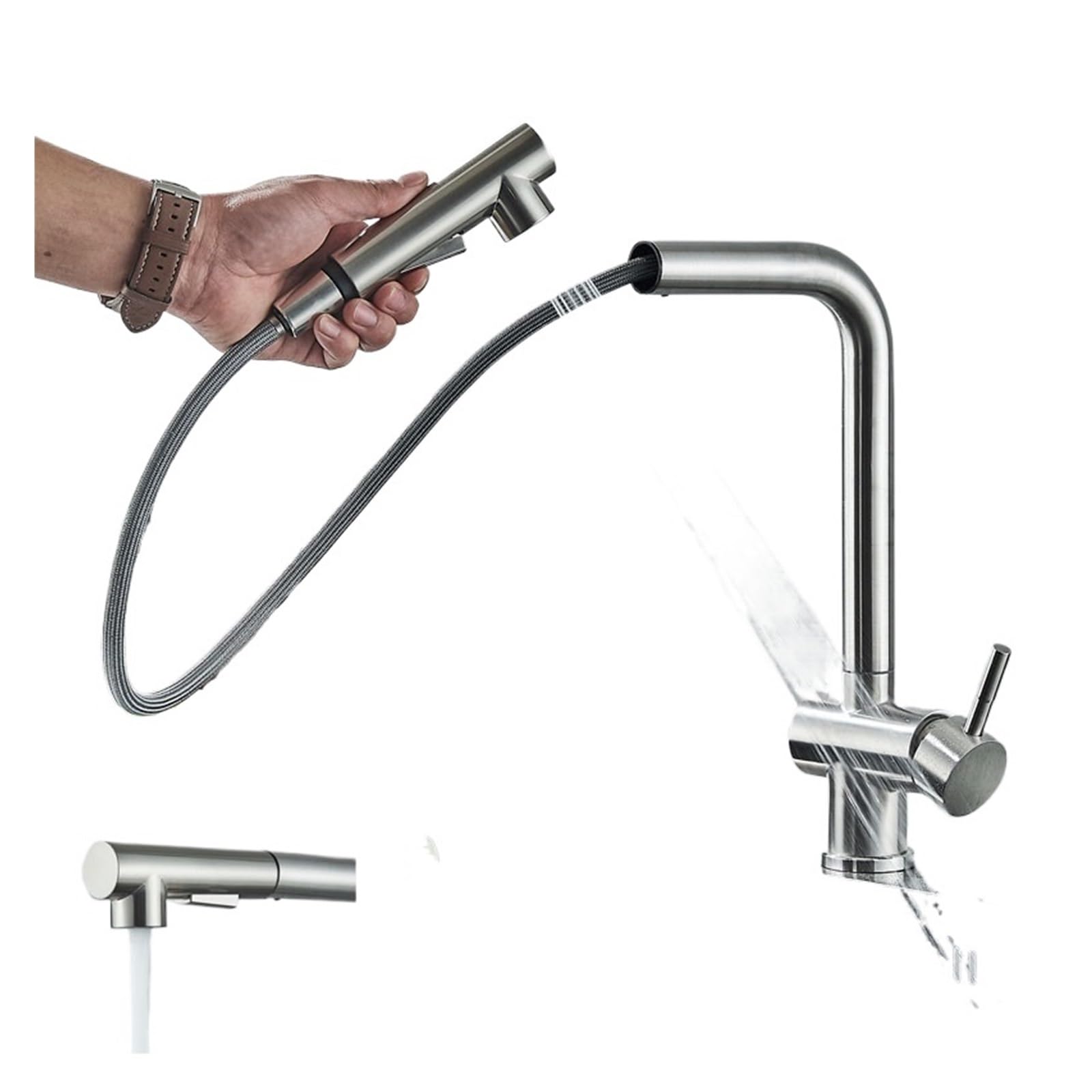 Robinet d'évier monté sur le pont au design durable en nickel brossé mat