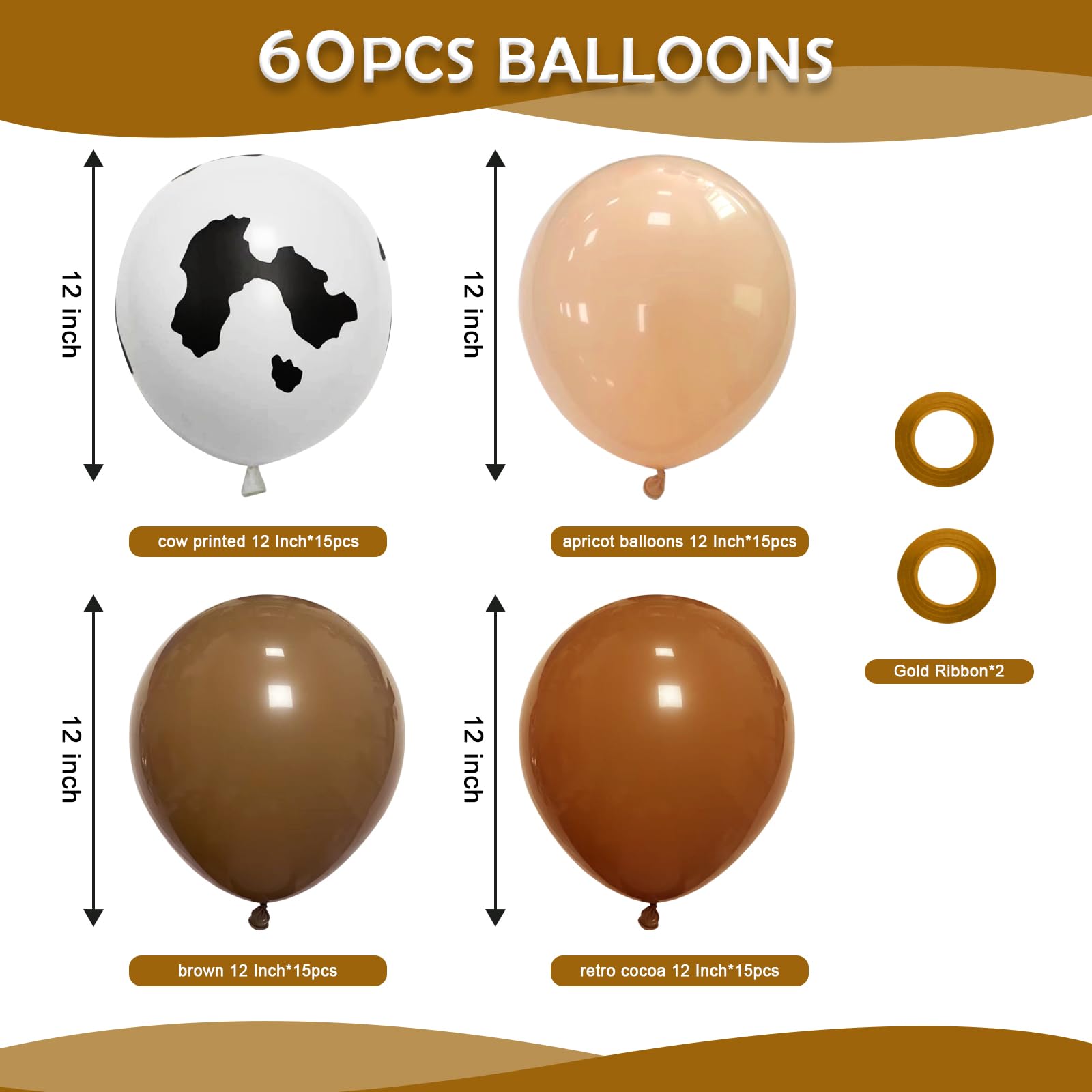 Cow Print Balloons Set, 12Inch 60pcs Brown Cow Print Nude Brown Latex Balloons for Western Cowboy Farm Themed Bithday Baby Shower Party Decorations