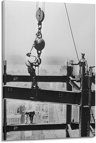 Empire State - Póster vintage de trabajadores de la construcción en blanco y negro, pósteres estéticos e impresiones sobre lienzo, póster artístico disponible en Yaxa Peru