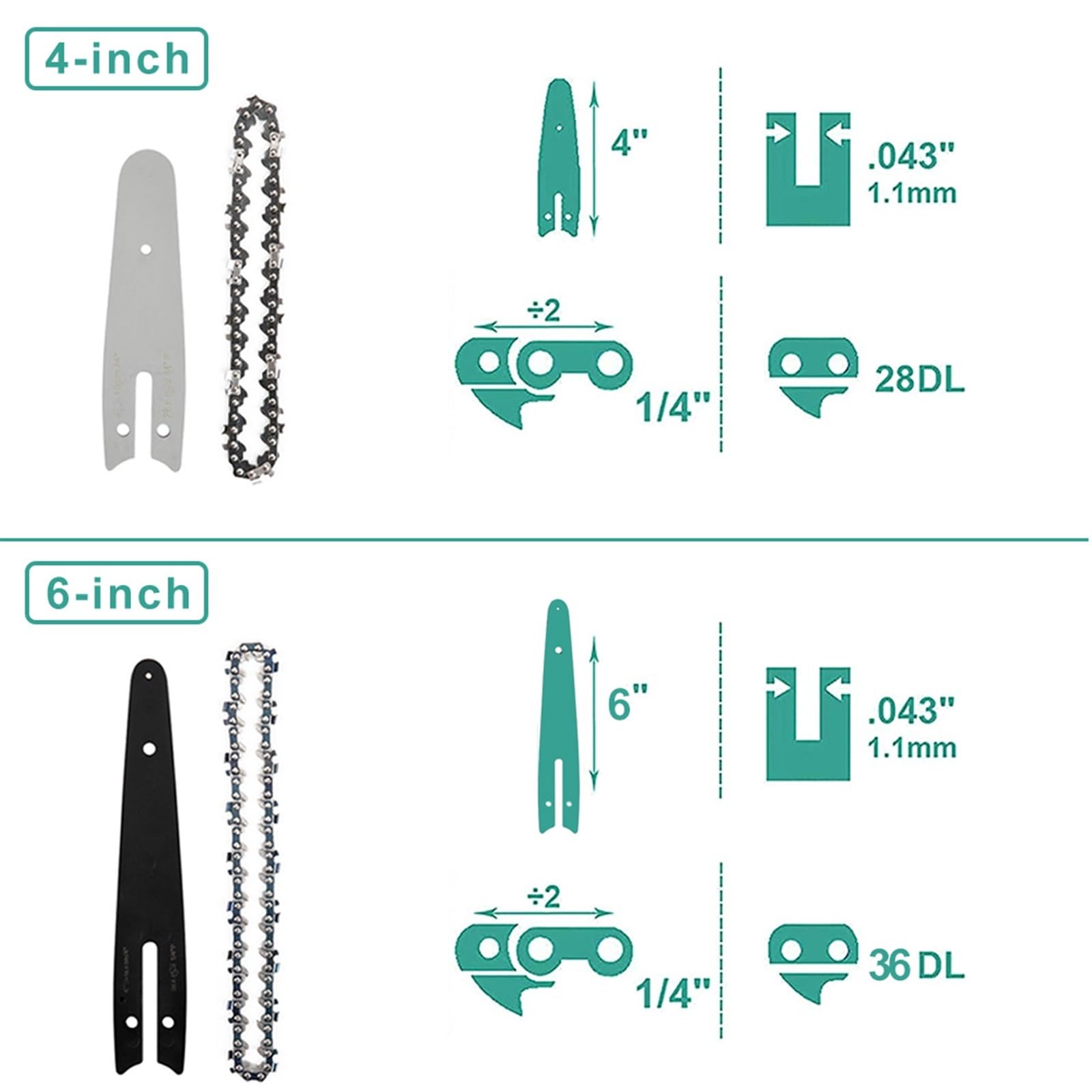 Cadena para Motosierra, Paquete de 12 Cadenas de Repuesto for motosierras inalámbricas de 4 y 6 Pulgadas(4 and 6 Set B)