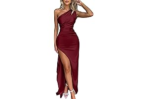 Women's Formal Strapless Satin High-Split Cocktail Wedding Party Maxi Dress