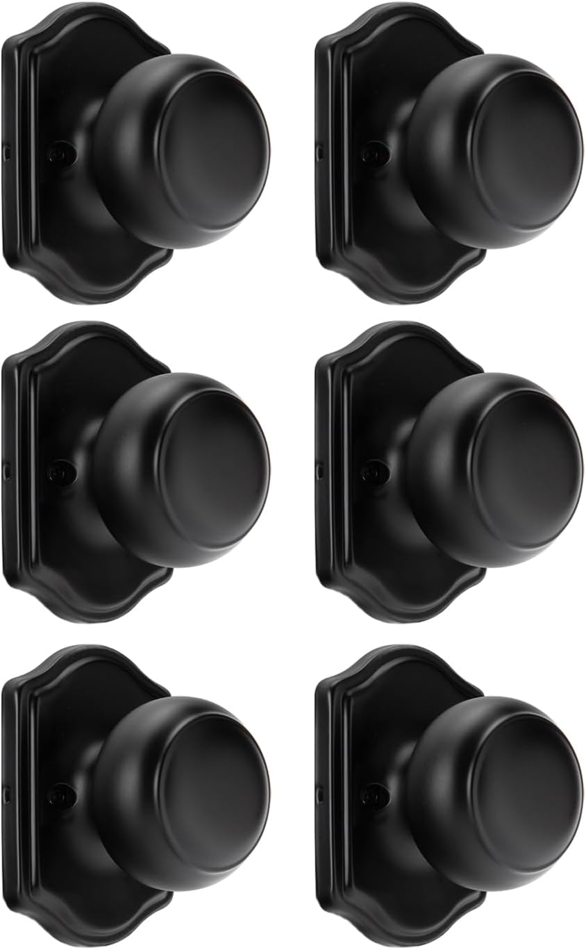 goldenwarm 6 Pack Classic Decorative Matte Black Dummy Door Knobs