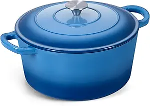 Onader 6QT Enameled Cast Iron Dutch Oven Pot with Lid, Round Dutch Oven for Bread Baking, Heavy Duty - Blue