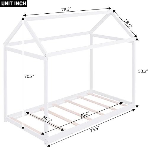 Miniatura 62 de Bellemave Cama individual para niños, cama de madera de pino, camas Montessori para niños, color blanco con estante Blanco,Madera de pino gris,gris