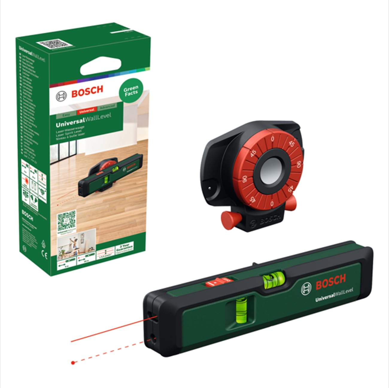 Bosch nivel de burbuja láser UniversalWallLevel (nivel de burbuja, nivel láser para una alineación sencilla en paredes, puntero láser para la transferencia de alturas de hasta 20 m, en caja)