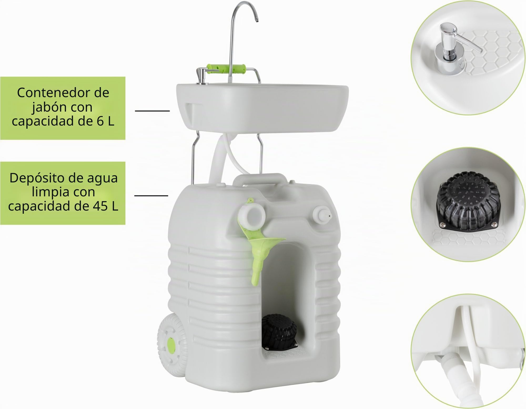 Stagecaptain PSW-45 Quixie Lavabo de camping portátil lujo set - Estación móvil de soporte de viaje al aire libre con tanque mecánico de 45 L e bomba de pie - Carro y depósito de aguas residuales