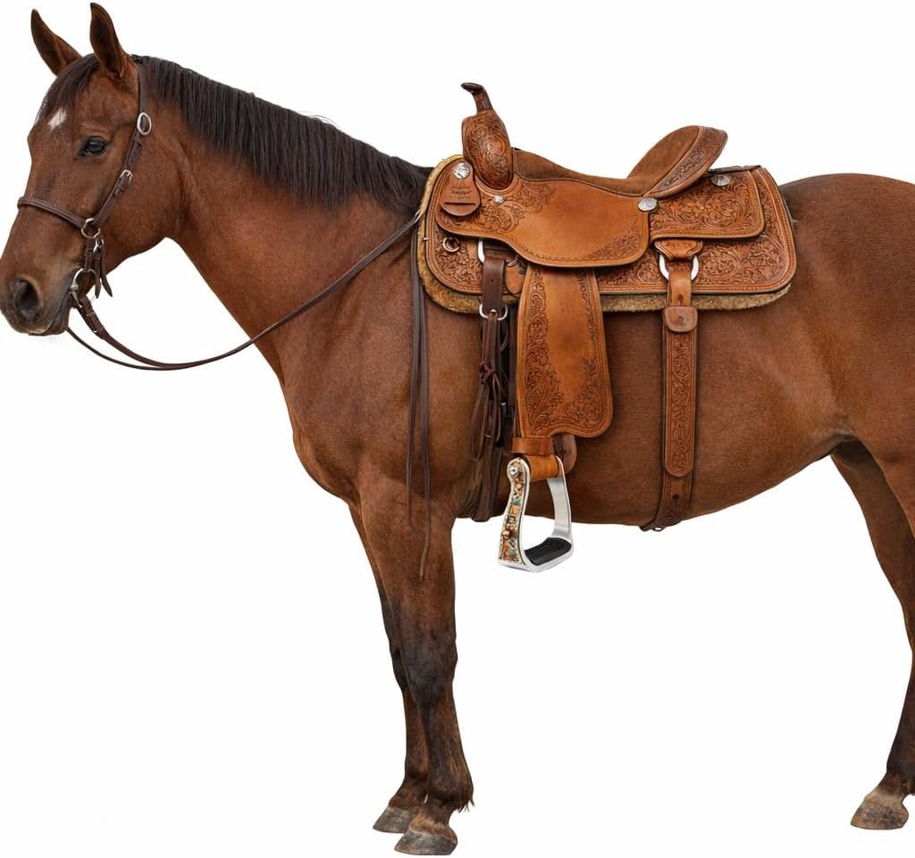 CHALLENGER Horse Western 5" Wide Turquoise Stone Aluminum Copper Barrel Stirrups 51237
