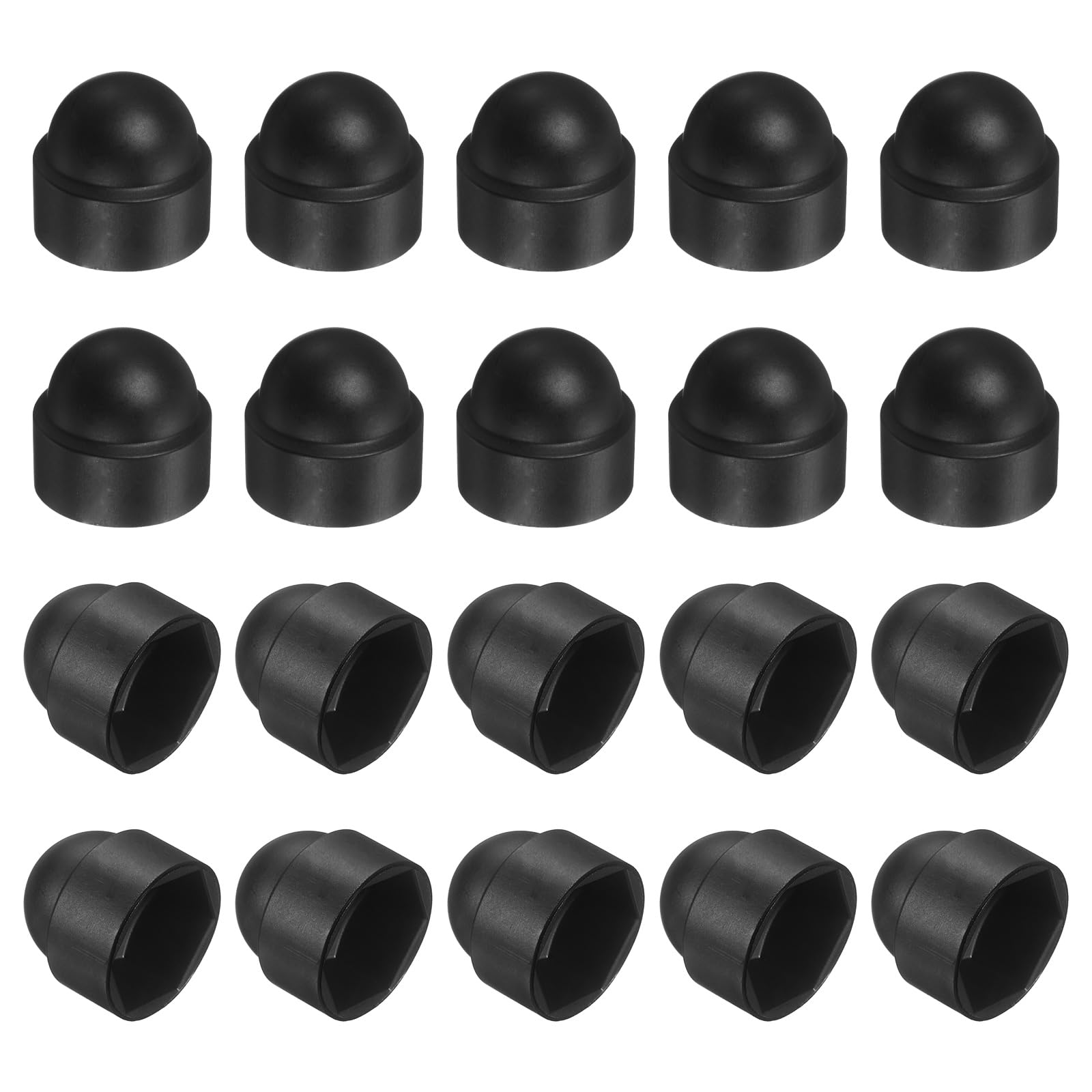 sourcing map Nut Protection Cap, 20Pcs M14x21x24mm - Plastic Hexagonal Screw Protection Cap, Dome Acorn Hex Head Bolt Covers, Waterproof Decorative Caps (Black)