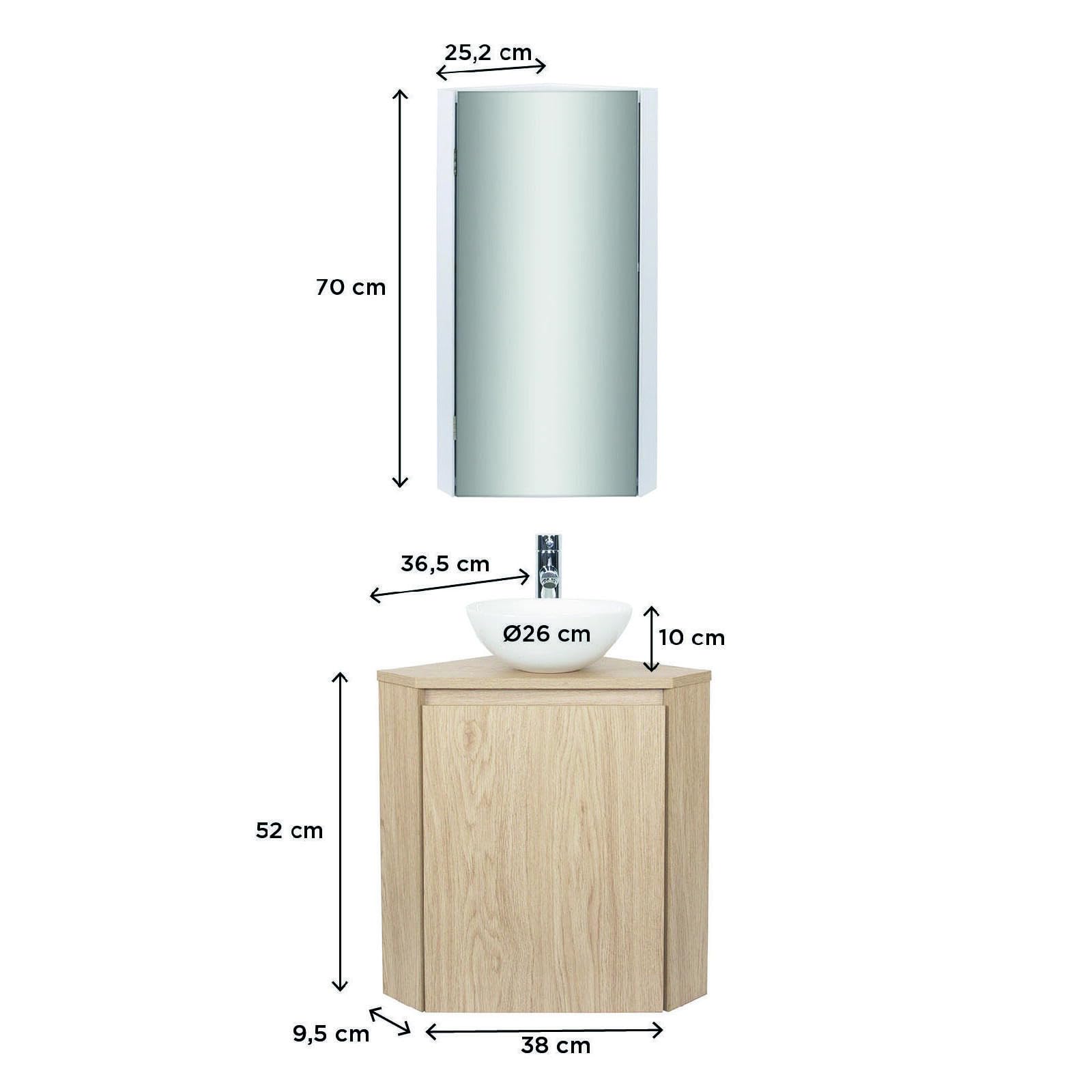 MOB-IN Meuble Lave-Mains d'angle Sorrento + Vasque + Armoire de Toilette