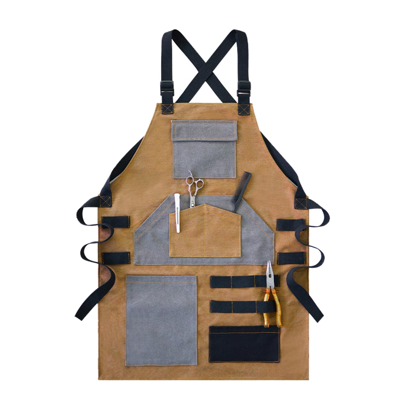 delantal, Delantales de chef for hombre y mujer, delantal camarero con bolsillos, lona, ​​con espalda cruzada, resistente, color verde