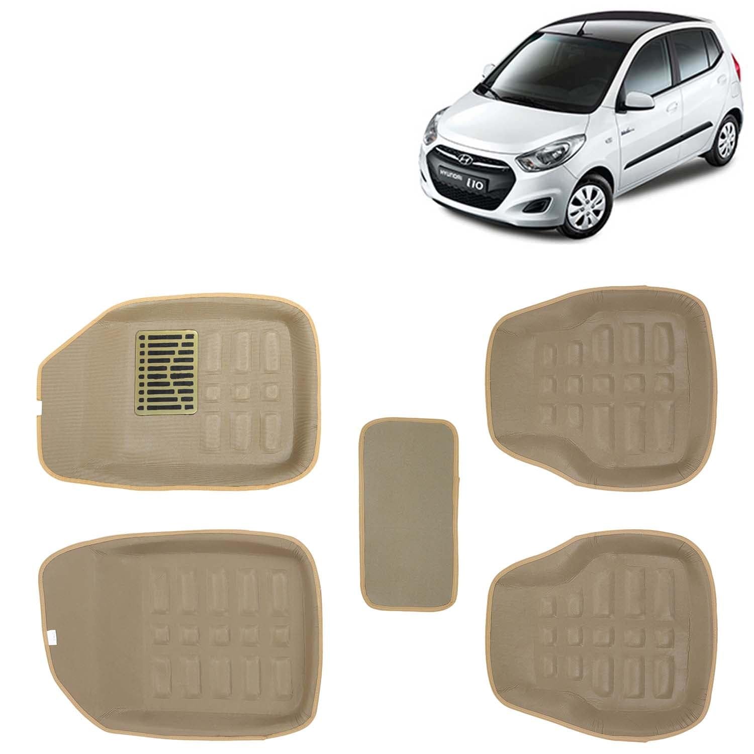 Kingsway Accessories Premium 4D Car Floor Mats Only Compatible with Hyundai I10 Year 2010 to 2013 All Model, Set of 3 Pcs, 100% Waterproof Tray Shape PVC 4D Car Foot Mats, Beige