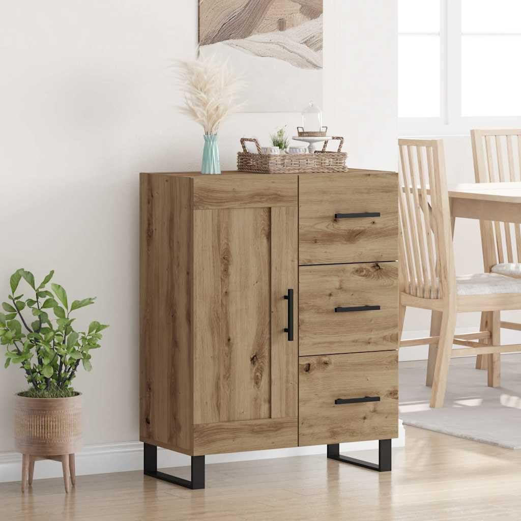 Vitrina con cajón de roble artesanal marrón de 69,5 x 34 x 90 cm