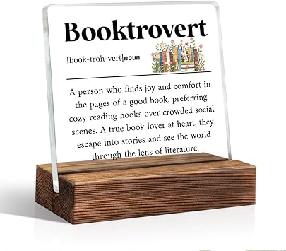 Booktrovert Definition Acrylic Sign Gifts for Women Book Lover | Wood Stand, Bookish Gifts for Bookworms Readers, Funny Teen Girl Bedroom Decor, Library Decors?Librarian Nerd Decoration