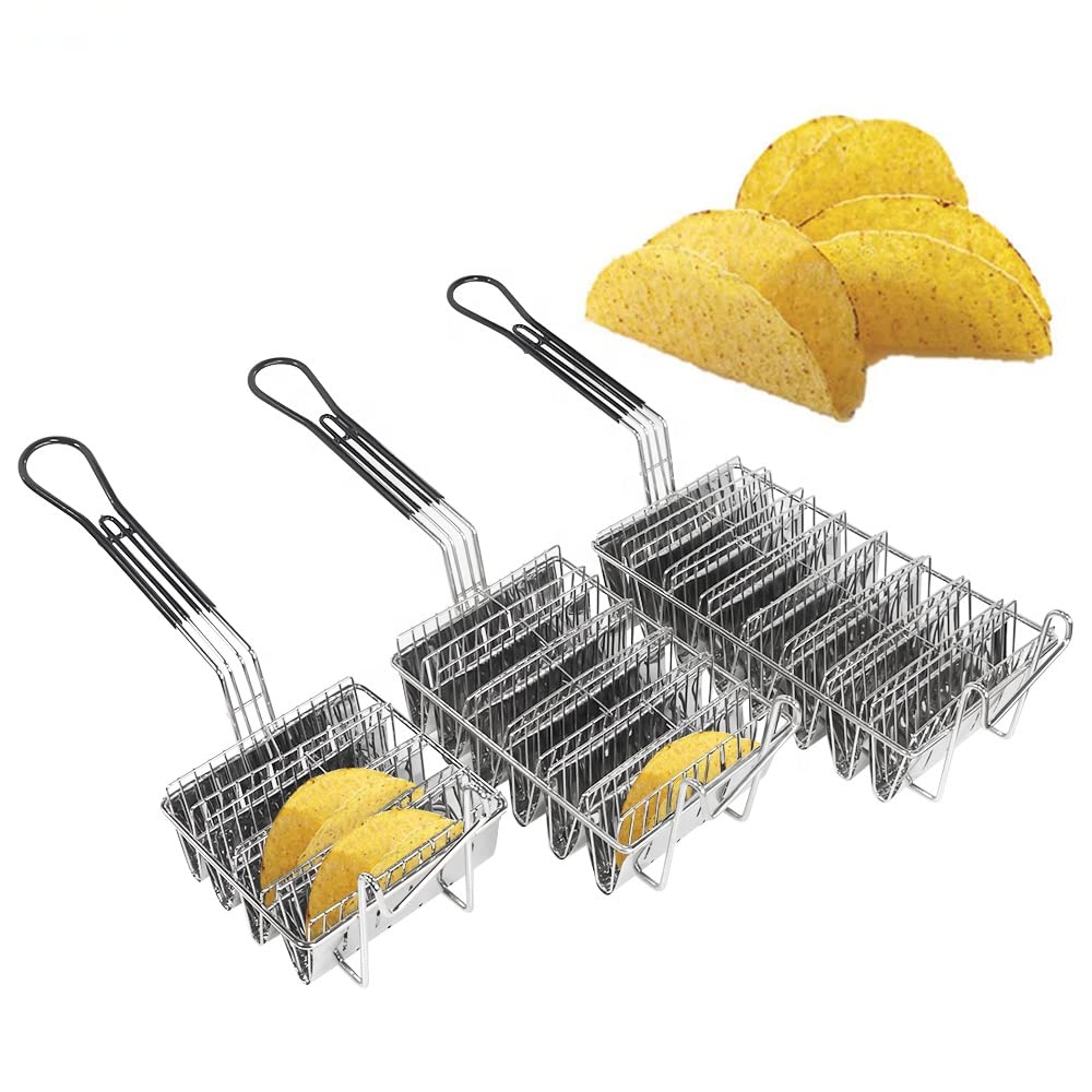 Cesta de cocina para taco frito, cesta para freír tortillas, cesta cuadrada de acero inoxidable
