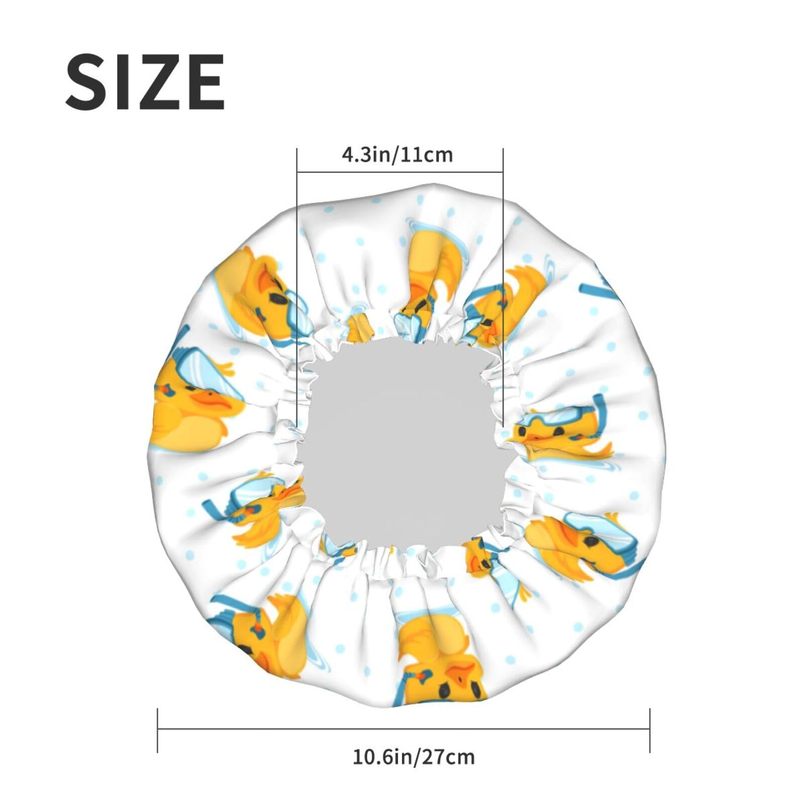 Hair Cap for Shower - Cartoon Cute Duck Diving Goggles Double Layer Shower Cap Reusable Waterproof, Large Shower Cap for Women, Hair Cap for Shower with Peva Lining and Elastic Rope