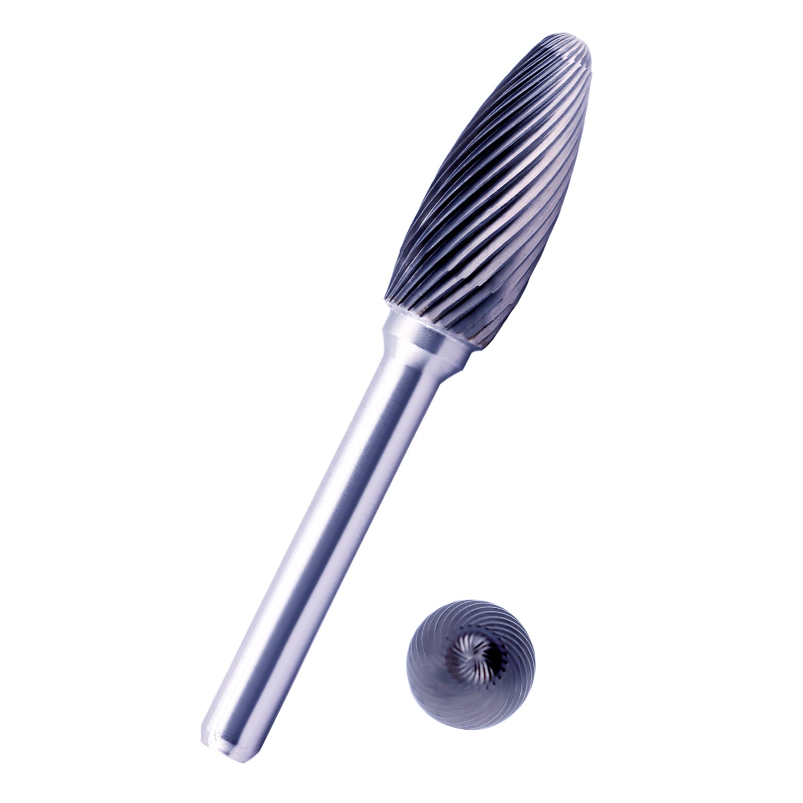 Tungsten Carbide Burr Bit 1/4" Shank Flame Sharp End Single Flute Carbide Rotary File Bits for Metal Working, Deburring, Grinding, Polishing, Carving and Engraving