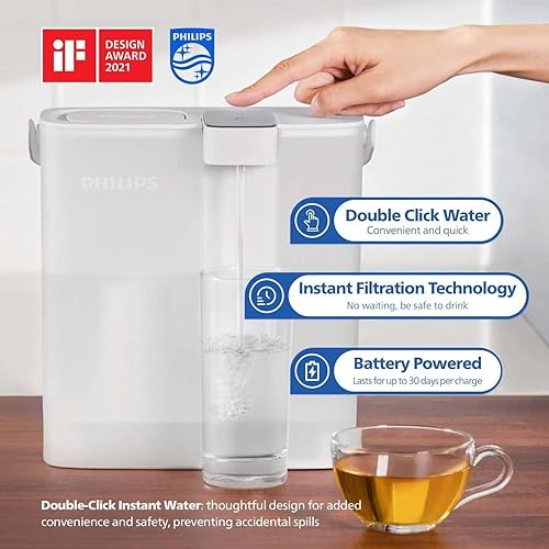 Miniatura 2 de PHILIPS GoZero - Jarra de filtro de agua instantánea de próxima generación, batería recargable, tecnología Mirco-X Clean, 3L 12 tazas, flujo rápido