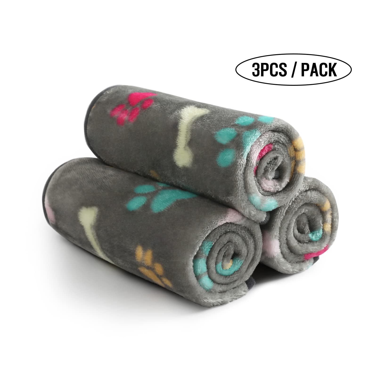 luciphia 3 Pezzi Coperta per Cane/Gatto Lavabile Soffice Durevole, Morbida e Calda Flanella Grigio Osso Medium (76 * 52cm)