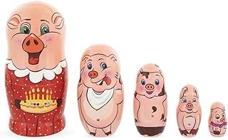 BestPysanky Set of 5 Pigs Celebration Wooden Nesting Dolls 6 Inches
