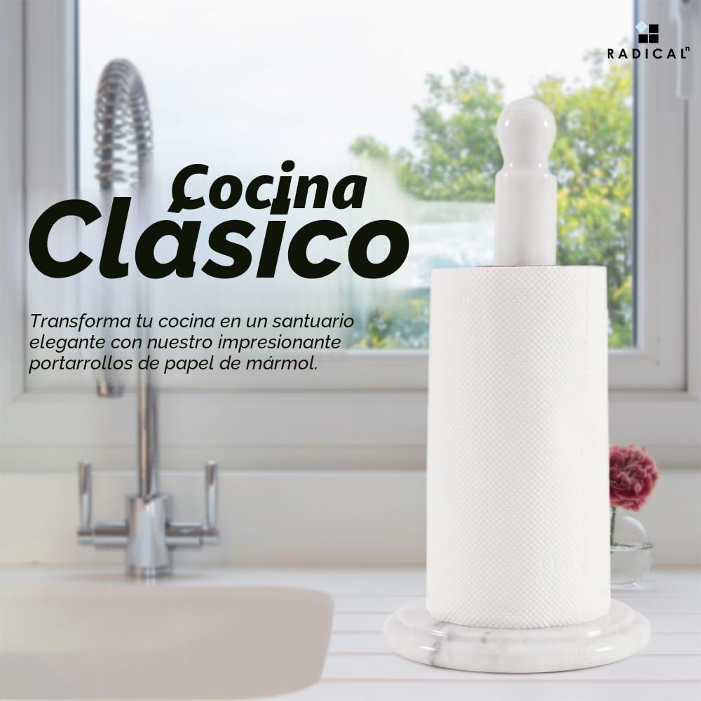 Radicaln Portarrollos de Cocina de mármol Blanco para encimera: Soporte de 12,5 Pulgadas para baño y Cocina, Pieza Artesanal encimera.