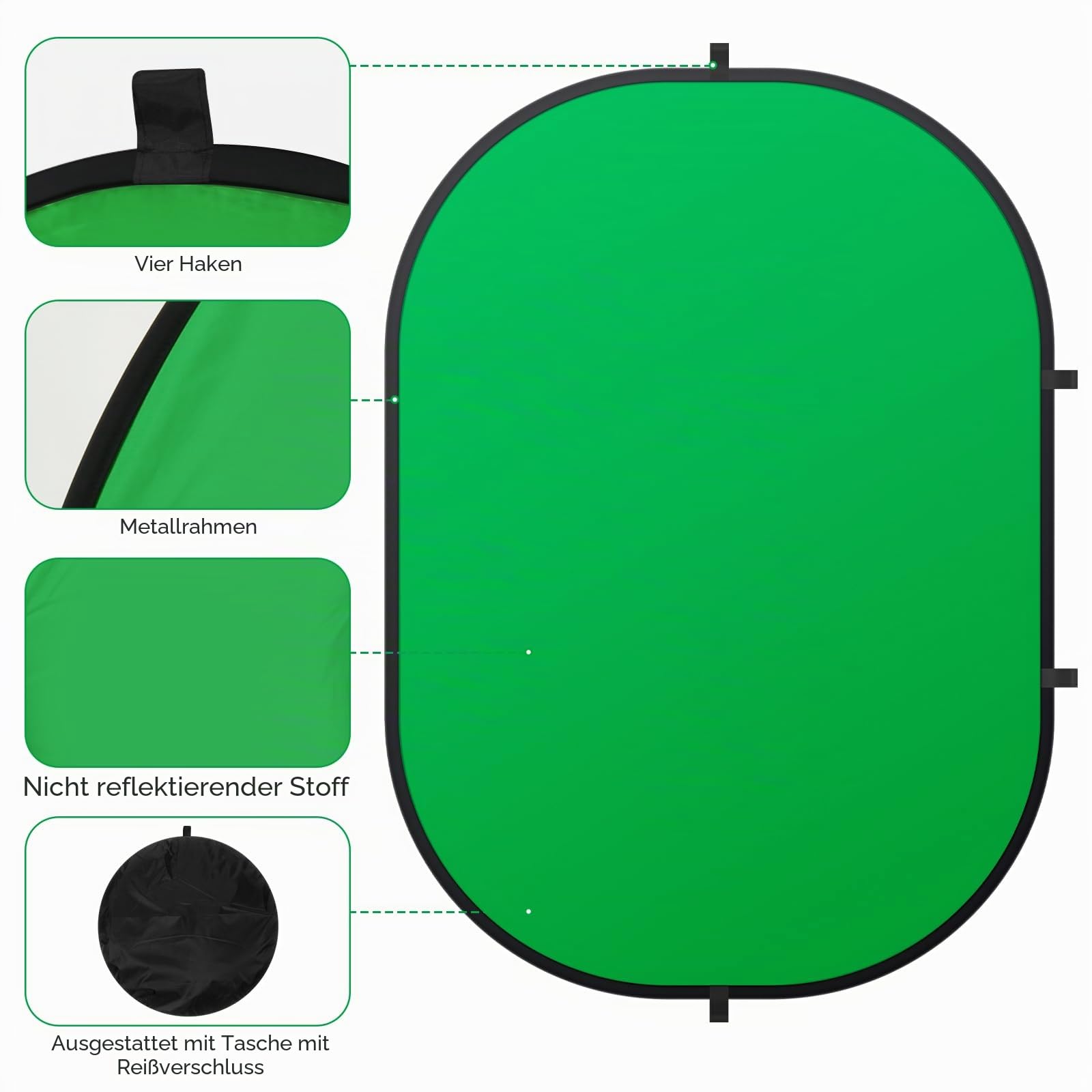 2 in 1 Greenscreen Blauer Fotohintergrund 1x1,5M Doppelseitiger Chromakey Fotografie Screen Pop Up Faltbarer Backdrop mit Tragetasche für Video Fotostudio Live Streaming