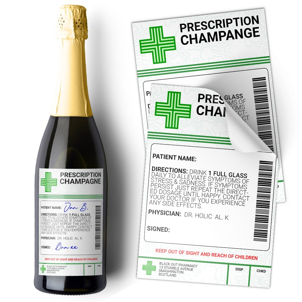 Panda Loco Champagne Prescription Medical Alcohol Bottle Gift Funny Drinks Sticker Label (1)