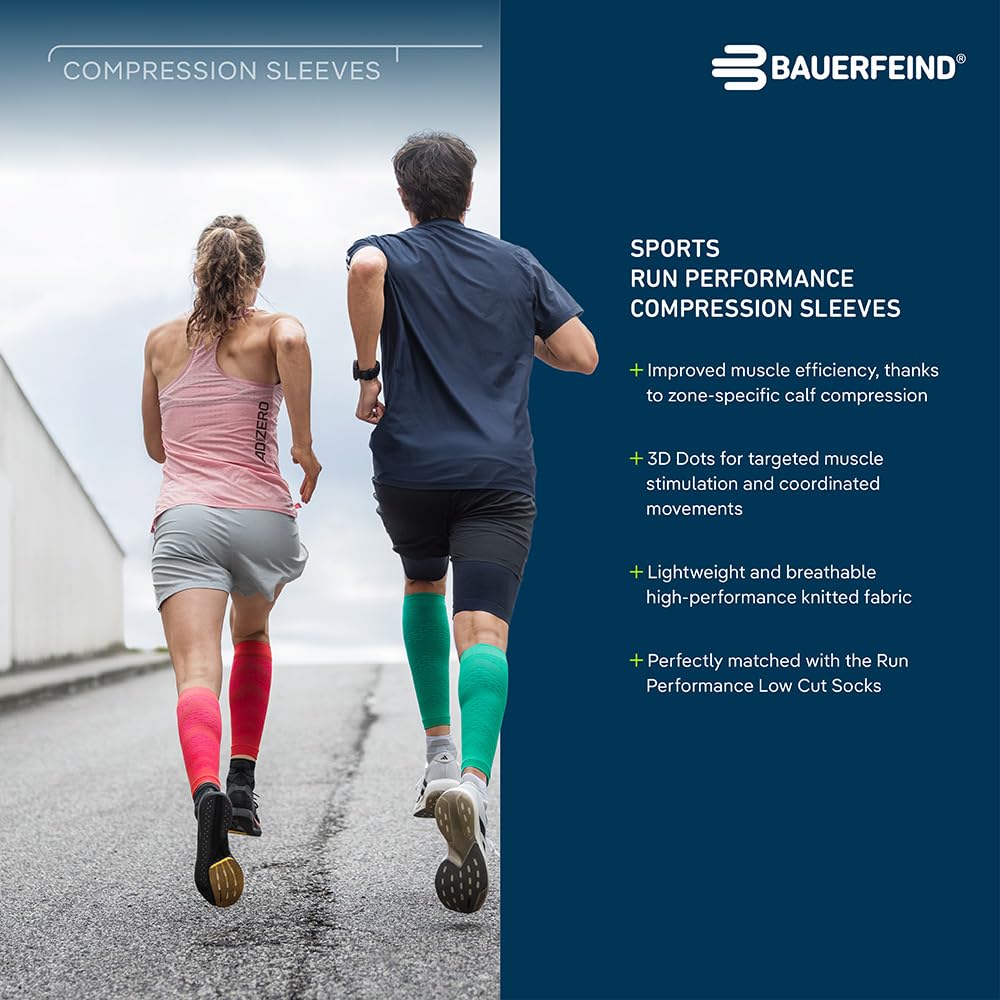 BAUERFEIND Waden Sleeves Run Performance Compression Sleeve, 1 par de vendajes para pantorrilla con compresión y puntos 3D, calentadores de piernas